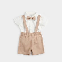 Load image into Gallery viewer, Petit Lem Firsts Baby Boys Poplin Shirt & Suspender Shorts Set with Bowtie
