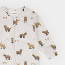 Load image into Gallery viewer, Petit Lem Firsts Baby Highland Cow Print on Crème LunaKnit Sleeper