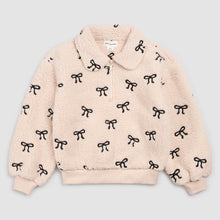 Load image into Gallery viewer, Miles the Label Girls Bows Embroidered Sherpa Almond Half-Zip Pull-Over