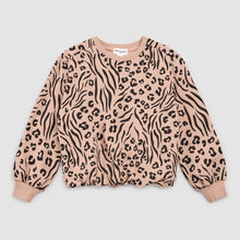 Load image into Gallery viewer, Miles the Label Spots and Stripes Print on Tan Girl's Fleece Sweatshirt