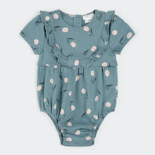 Load image into Gallery viewer, Petit Lem Firsts Baby Girls Tulips Print on Sea Blue Bubble Romper