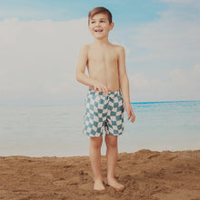 Load image into Gallery viewer, Miles the Label Boys Turquoise Checkerboard Swim Trunks