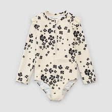 Load image into Gallery viewer, Miles the Label Girls Flowers Print on Beige Long-Sleeve Swimsuit