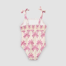 Load image into Gallery viewer, Miles the Label Girls Pink Palms Print on Off-White Swimsuit