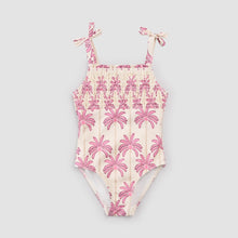 Load image into Gallery viewer, Miles the Label Girls Pink Palms Print on Off-White Swimsuit