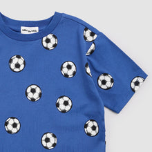 Load image into Gallery viewer, Miles the Label Boys Soccer Ball on Royal Blue T-Shirt