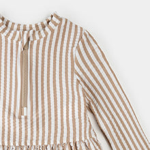 Load image into Gallery viewer, Petit Lem Baby Girls Taupe Stripe Seersucker Long-Sleeve Rashguard Set