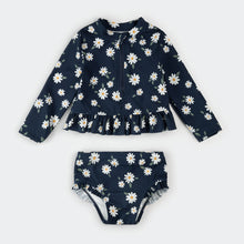 Load image into Gallery viewer, Petit Lem Girls Daisies Print on Navy Long-Sleeve Rashguard Set