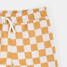 Load image into Gallery viewer, Petit Lem Boys Yellow Checkerboard Swim Trunks