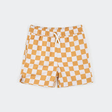 Load image into Gallery viewer, Petit Lem Boys Yellow Checkerboard Swim Trunks