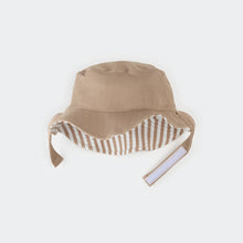 Load image into Gallery viewer, Petit Lem Baby Taupe Stripe Seersucker Reversible Sun Hat