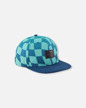 Load image into Gallery viewer, deux par deux Boys Printed Cap - Teal Printed Checkerboard