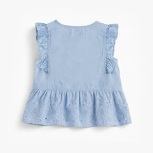 Load image into Gallery viewer, Souris Mini Girls Blouse w/ Eyelet Embroidery - Baby Blue