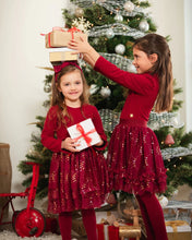 Load image into Gallery viewer, deux par deux Girls Tights With Hearts - Rumba Red