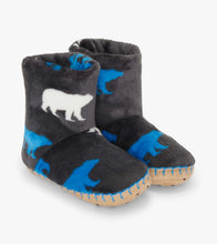 Load image into Gallery viewer, Hatley Boys Polar Bear Silhouette Fuzzy Fleece Slippers