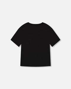 deux par deux Boys Organic Jersey Drop Shoulder T-Shirt - Black with Bicycle Print