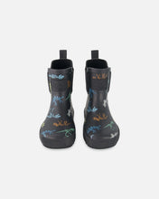 Load image into Gallery viewer, deux par deux Short Rain Boots - Black Printed Dinos Skeletons
