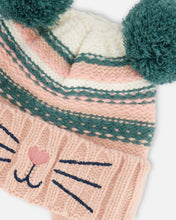 Load image into Gallery viewer, deux par deux Girls Knit Hat w/Ears - Light Pink Cat Face