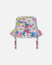 Load image into Gallery viewer, deux par deux Girls Printed Beach Sun Hat - White, Pink, And Green Flowers