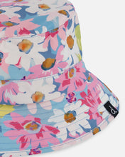 Load image into Gallery viewer, deux par deux Girls Printed Beach Sun Hat - White, Pink, And Green Flowers