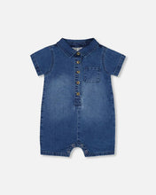 Load image into Gallery viewer, deux par deux Baby Boys One-Piece Denim Romper - Dark Denim Blue