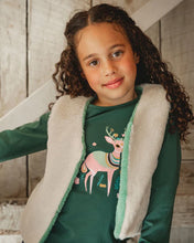 Load image into Gallery viewer, deux par deux Girls Organic Cotton Long Sleeve Deer T-Shirt - Dark Green