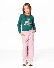 Load image into Gallery viewer, deux par deux Girls Organic Cotton Long Sleeve Deer T-Shirt - Dark Green