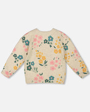 Load image into Gallery viewer, deux par deux Girls Knitted Sweater Heather Beige Gray With Floral Print