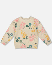 Load image into Gallery viewer, deux par deux Girls Knitted Sweater Heather Beige Gray With Floral Print