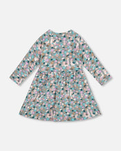 Load image into Gallery viewer, deux par deux Girls Half Button Organic Cotton Dress Blue Llama Print
