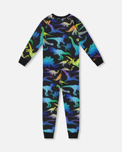 Load image into Gallery viewer, deux par deux Boys Two-Piece Organic Cotton Pajama Set Black Dinosaur Print