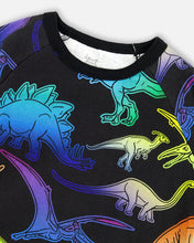 Load image into Gallery viewer, deux par deux Boys Two-Piece Organic Cotton Pajama Set Black Dinosaur Print