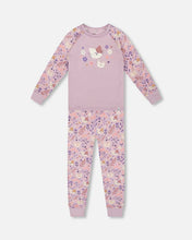 Load image into Gallery viewer, deux par deux Girls Organic Cotton Two-Piece Pajamas Lilac Cat Print