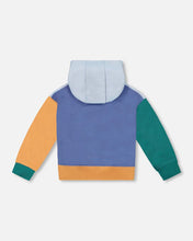 Load image into Gallery viewer, deux par deux Boys Long Sleeve Colorblocked Hooded Fleece Sweatshirt Blue