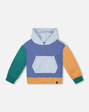 Load image into Gallery viewer, deux par deux Boys Long Sleeve Colorblocked Hooded Fleece Sweatshirt Blue