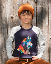 Load image into Gallery viewer, deux par deux Boys Long Raglan Sleeve Jersey Wolf Tee - Navy Blue