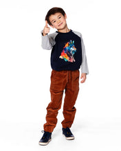 Load image into Gallery viewer, deux par deux Boys Long Raglan Sleeve Jersey Wolf Tee - Navy Blue