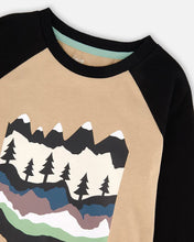 Load image into Gallery viewer, deux par deux Boys Long Raglan Sleeve Jersey Mountain & Tree Tee - Beige