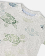 Load image into Gallery viewer, deux par deux Baby Boys Jersey T-Shirt And Organic Cotton Jersey Shorts Set - Grey Mix Turtle Print And Medium Blue