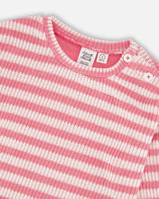 Load image into Gallery viewer, deux par deux Girls Striped Sweater - Pink And White