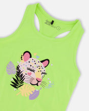 Load image into Gallery viewer, deux par deux Girls Organic Cotton Jersey Tank Top - Lime Green With Screen Print