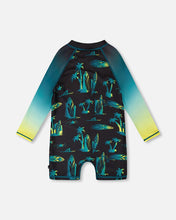 Load image into Gallery viewer, deux par deux Boys One-Piece Long Sleeve Rashguard - Black Surf Print