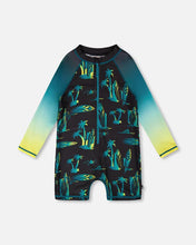 Load image into Gallery viewer, deux par deux Boys One-Piece Long Sleeve Rashguard - Black Surf Print
