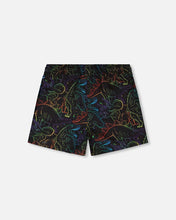 Load image into Gallery viewer, deux par deux Boys Swim Trunks - Black Dinosaur Print