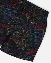 Load image into Gallery viewer, deux par deux Boys Swim Trunks - Black Dinosaur Print