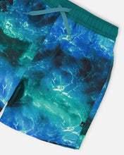 Load image into Gallery viewer, deux par deux Boys Swim Trunks - Blue Waves Print