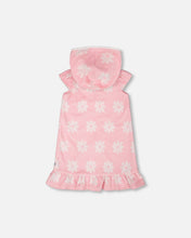Load image into Gallery viewer, deux par deux Girls Terry Cloth Beach Hoodie Dress - Pink Printed Flowers
