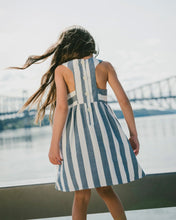 Load image into Gallery viewer, deux par deux Girls Sleeveless Dress - White And Blue Stripes