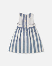 Load image into Gallery viewer, deux par deux Girls Sleeveless Dress - White And Blue Stripes