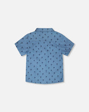 Load image into Gallery viewer, deux par deux Boys Short Sleeve Chambray Shirt - Blue Palm Print